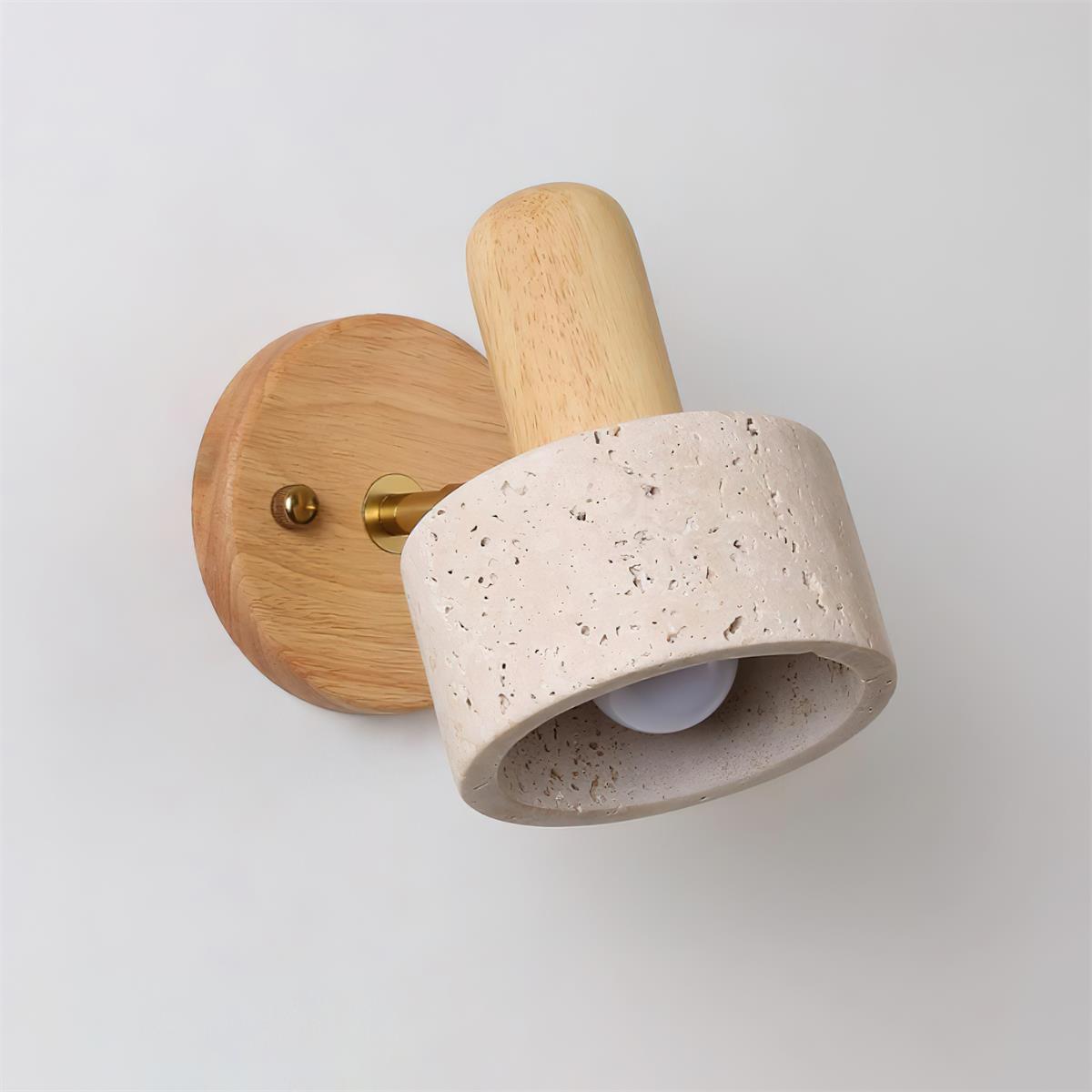 Small Travertine Wall Light – E27 – Travertine, Wood & Glass