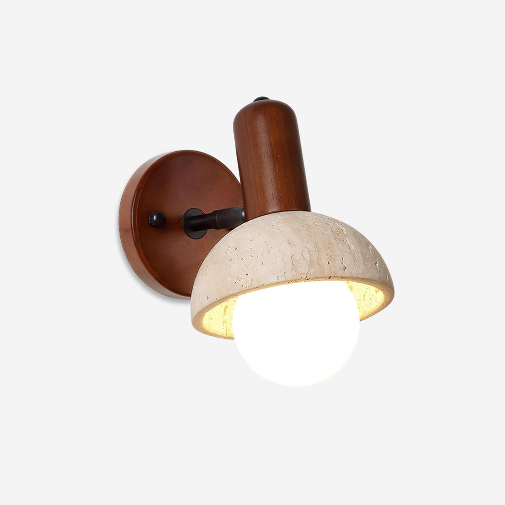 Small Travertine Wall Light – E27 – Travertine, Wood & Glass
