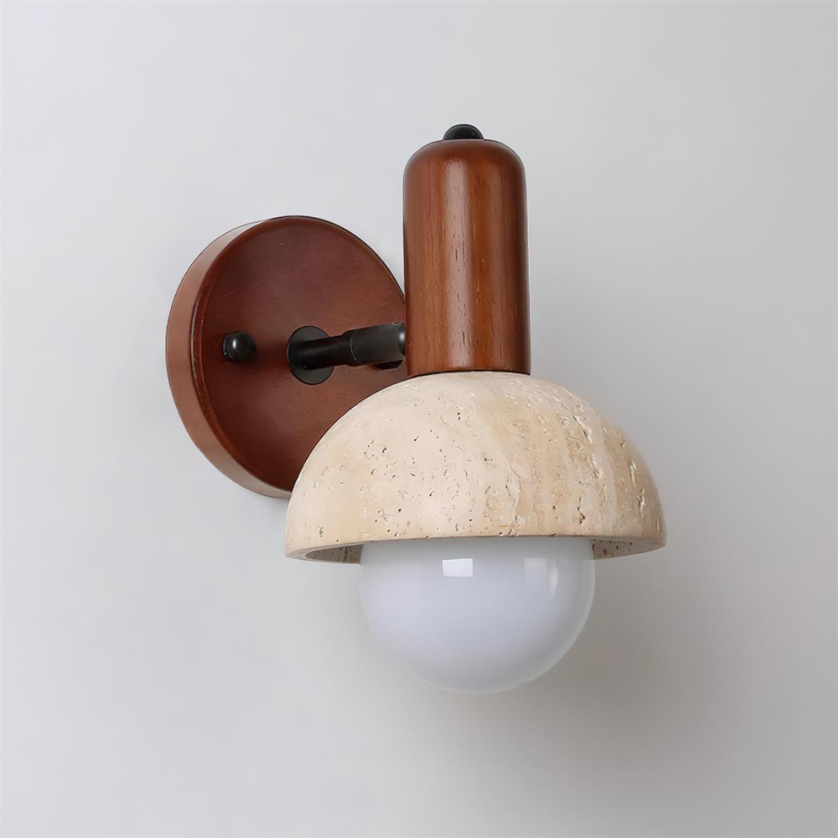 Small Travertine Wall Light – E27 – Travertine, Wood & Glass