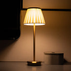 Cordless Fabric Shade Table Lamp – Minimalist – Iron & Fabric – Gold