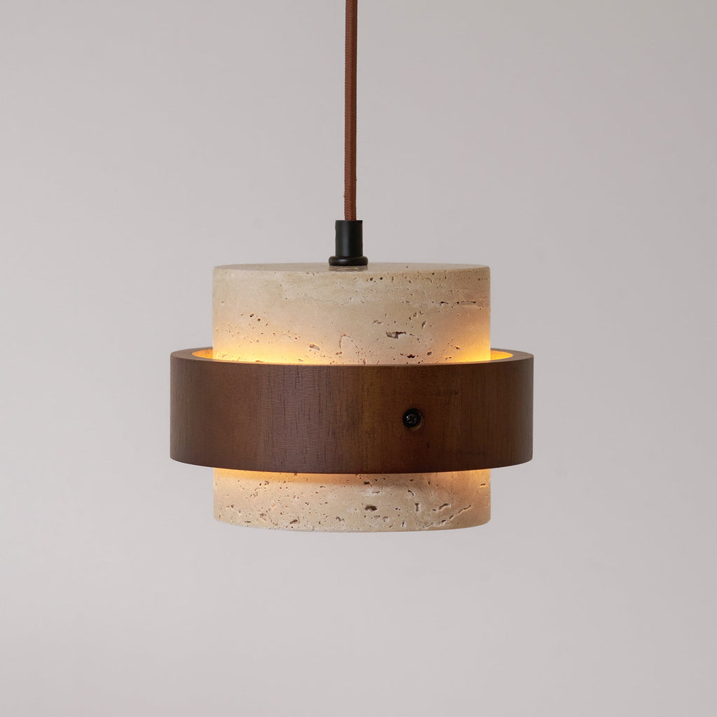 Travertine Pendant Light – E27 – Modern – Travertine & Walnut