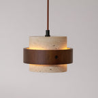 Travertine Pendant Light – E27 – Modern – Travertine & Walnut