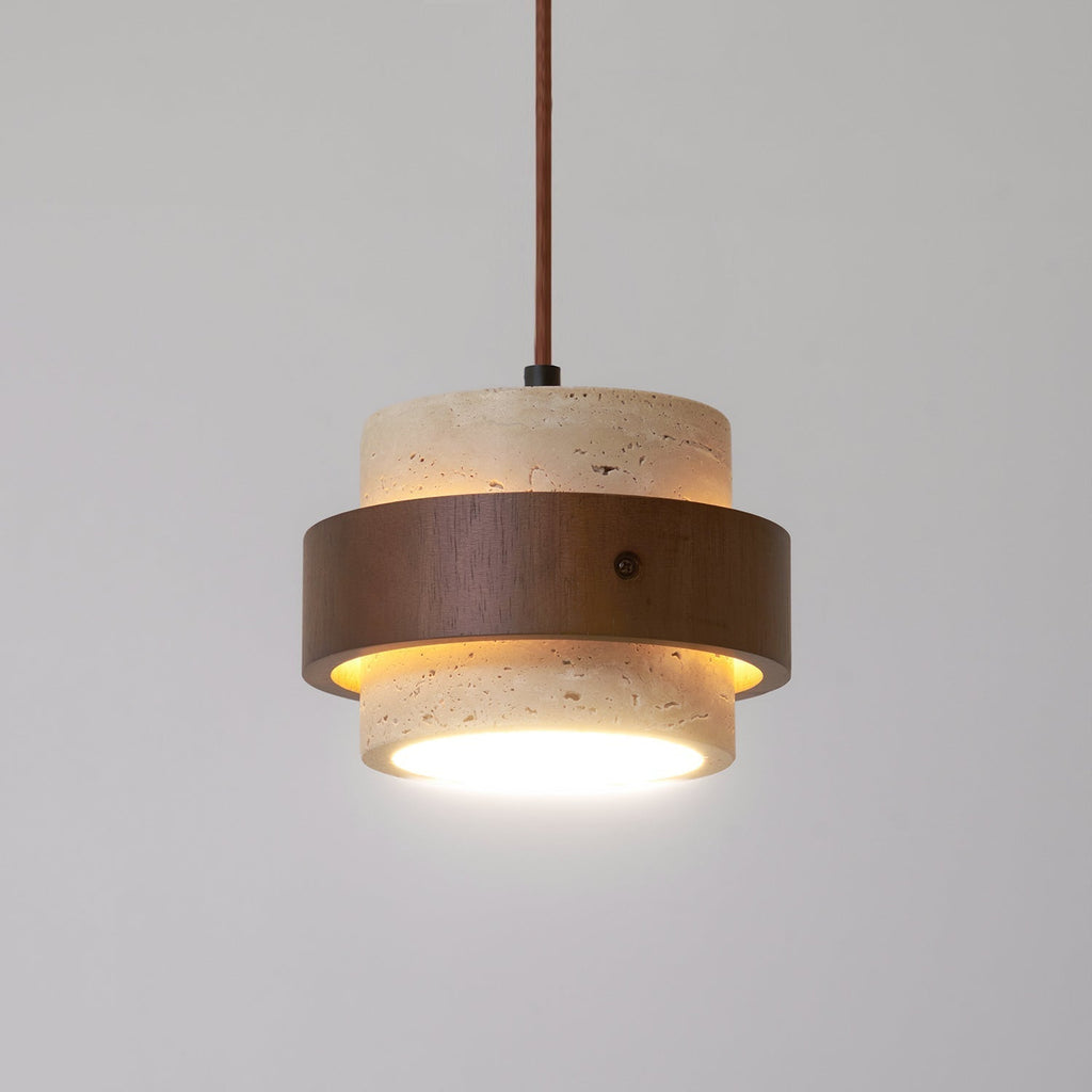 Travertine Pendant Light – E27 – Modern – Travertine & Walnut