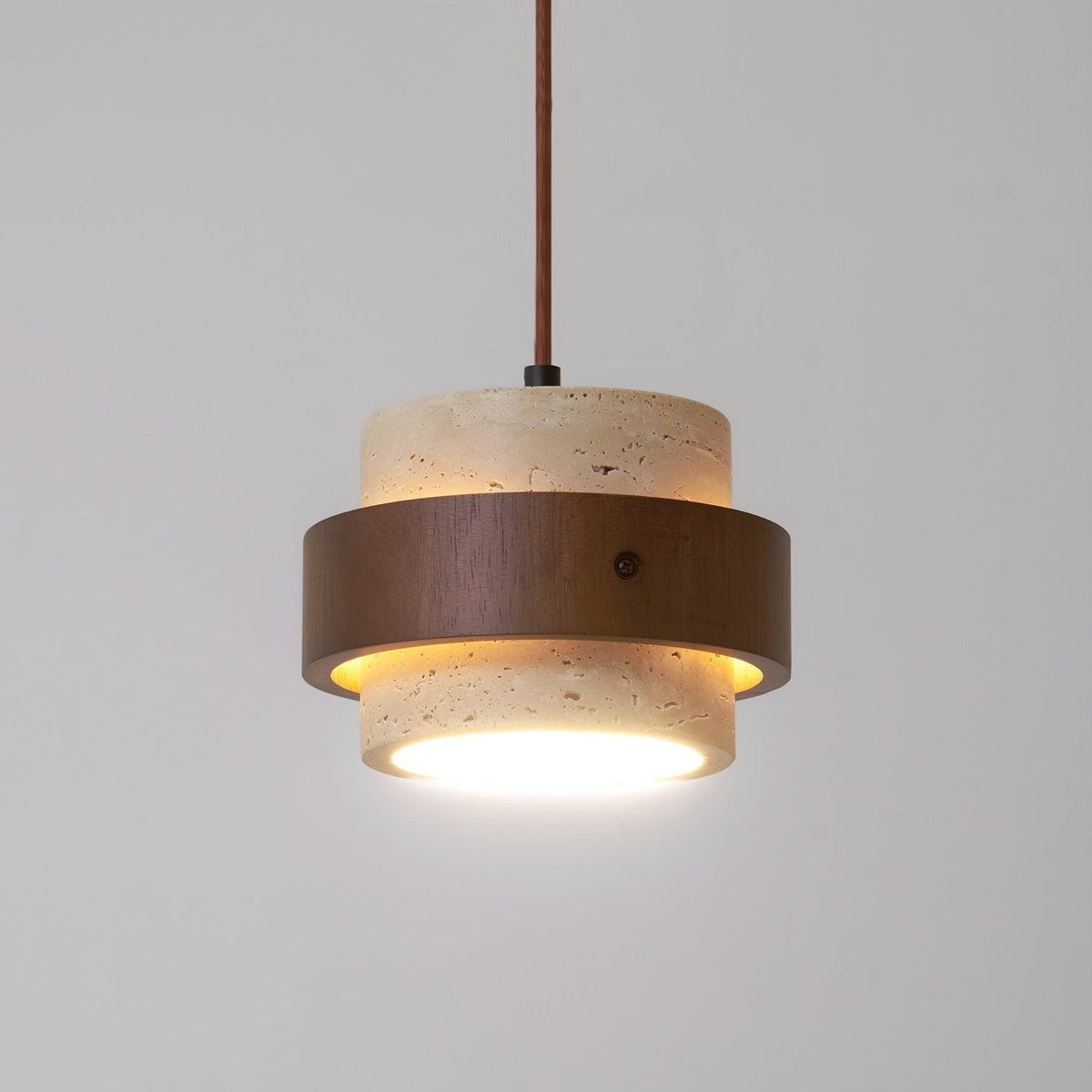 Travertine Pendant Light – E27 – Modern – Travertine & Walnut