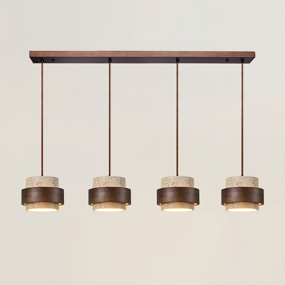 Travertine Pendant Light – E27 – Modern – Travertine & Walnut