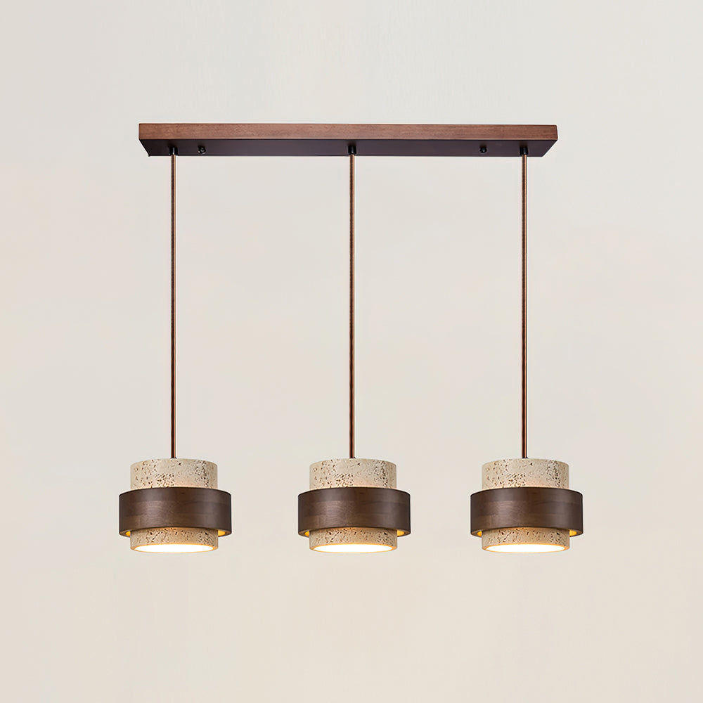 Travertine Pendant Light – E27 – Modern – Travertine & Walnut