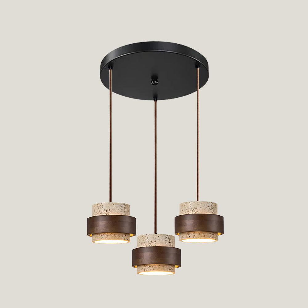 Travertine Pendant Light – E27 – Modern – Travertine & Walnut