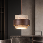 Travertine Pendant Light – E27 – Modern – Travertine & Walnut