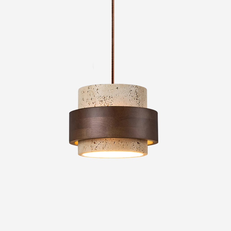 Travertine Pendant Light – E27 – Modern – Travertine & Walnut