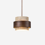 Travertine Pendant Light – E27 – Modern – Travertine & Walnut