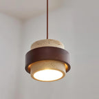 Travertine Pendant Light – E27 – Modern – Travertine & Walnut