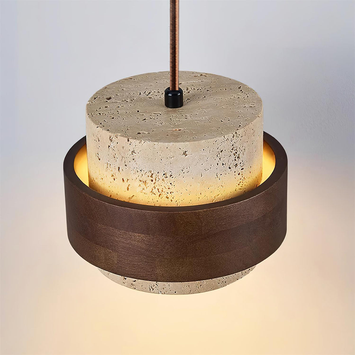 Travertine Pendant Light – E27 – Modern – Travertine & Walnut