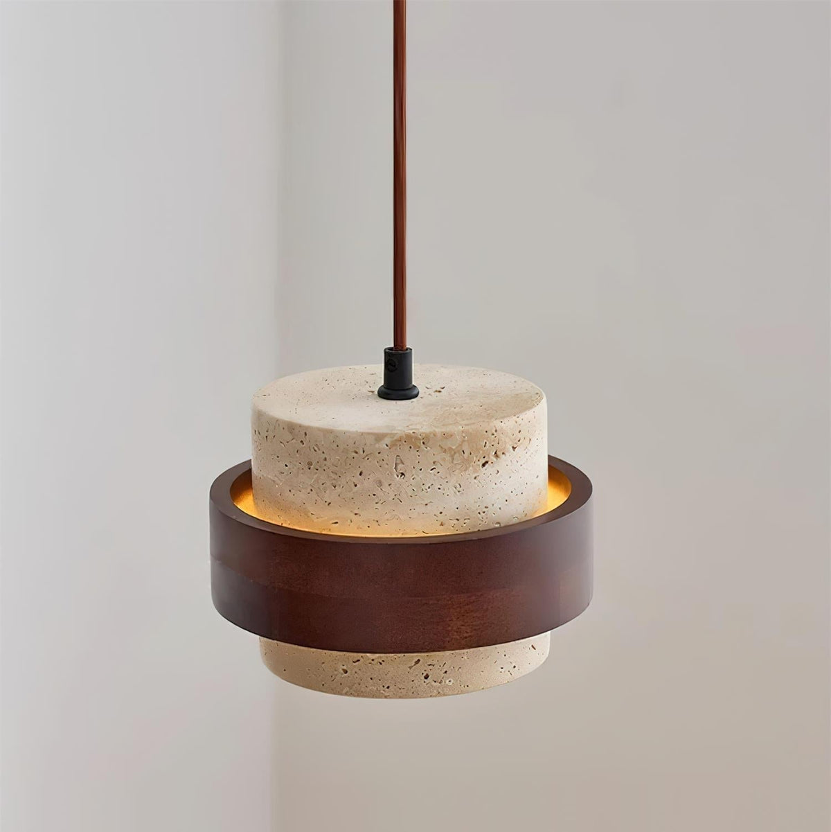 Travertine Pendant Light – E27 – Modern – Travertine & Walnut