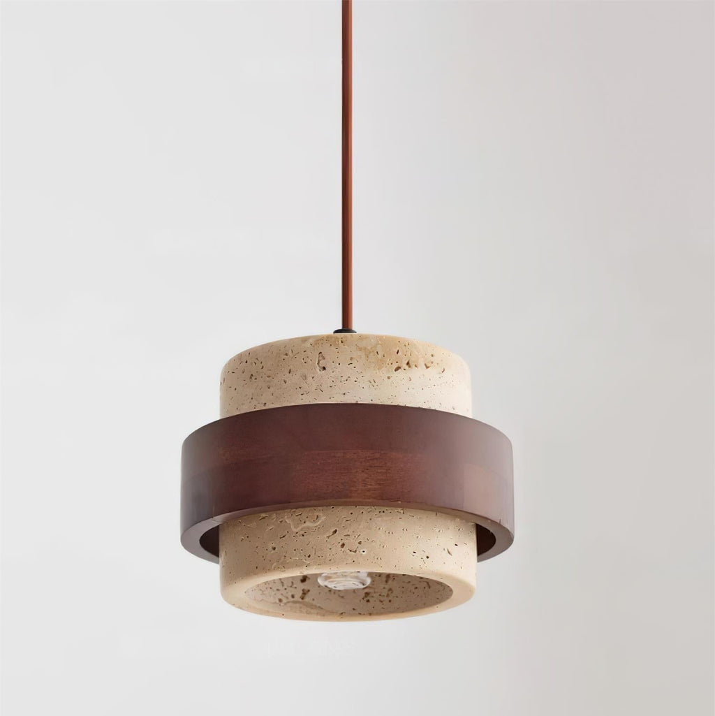 Travertine Pendant Light – E27 – Modern – Travertine & Walnut