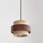 Travertine Pendant Light – E27 – Modern – Travertine & Walnut
