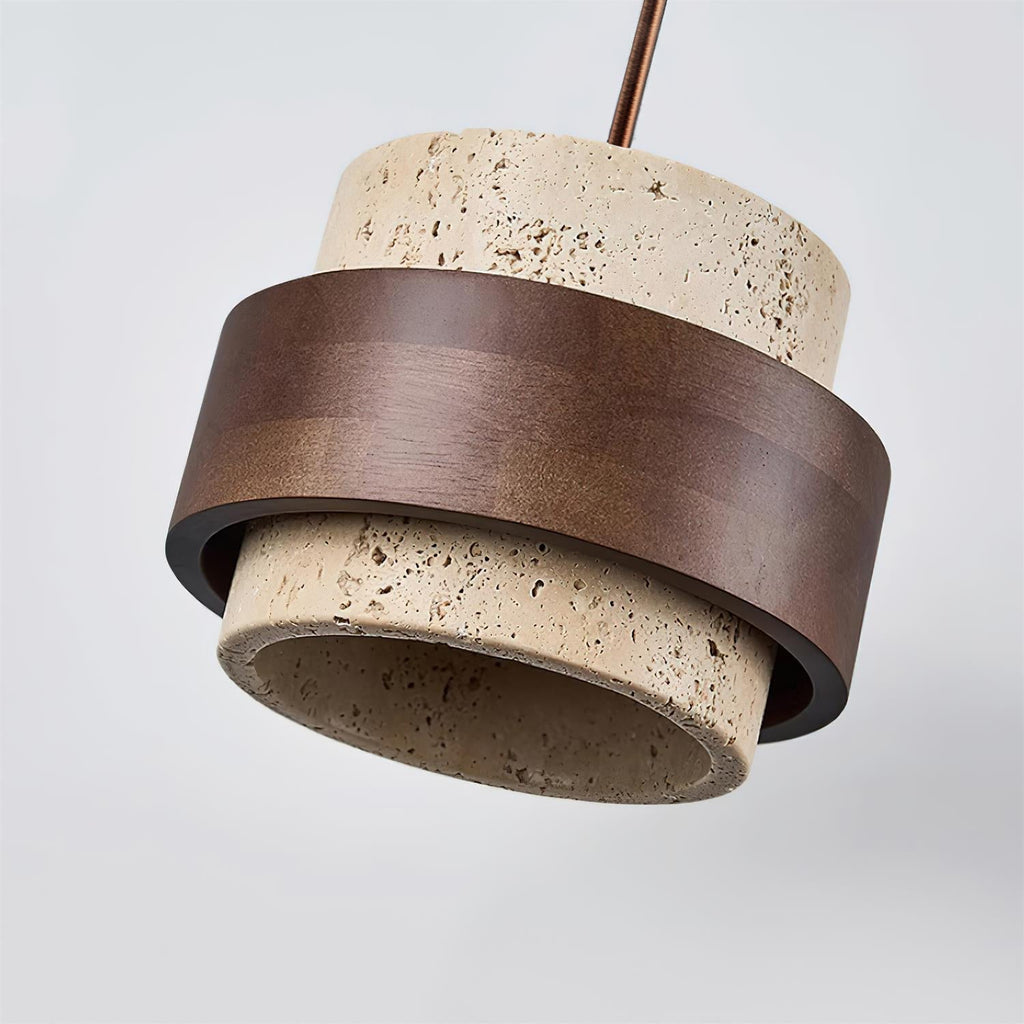 Travertine Pendant Light – E27 – Modern – Travertine & Walnut