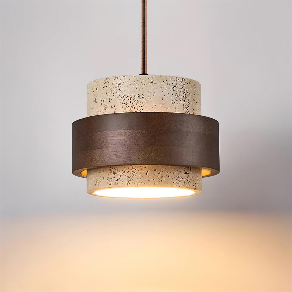 Travertine Pendant Light – E27 – Modern – Travertine & Walnut