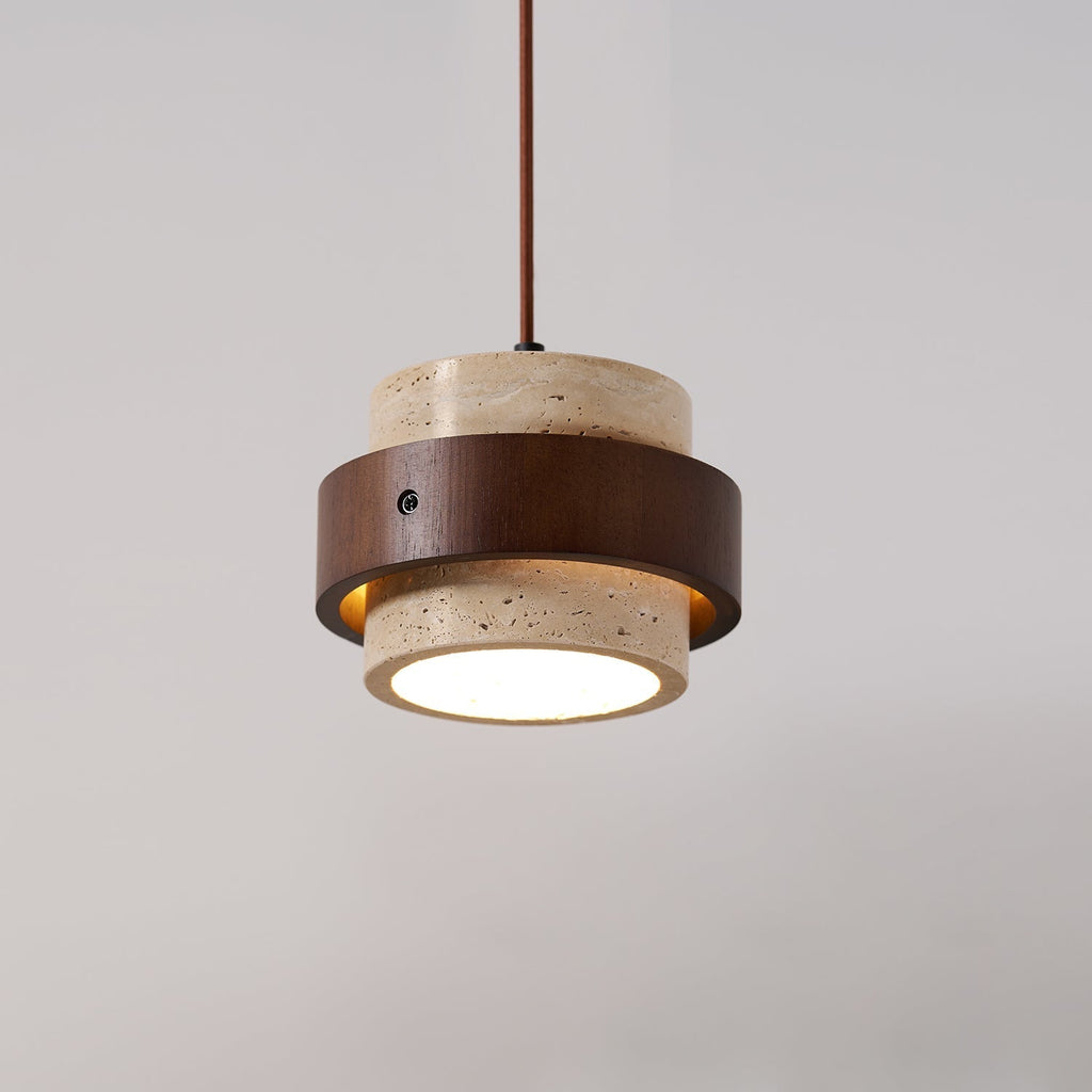Travertine Pendant Light – E27 – Modern – Travertine & Walnut