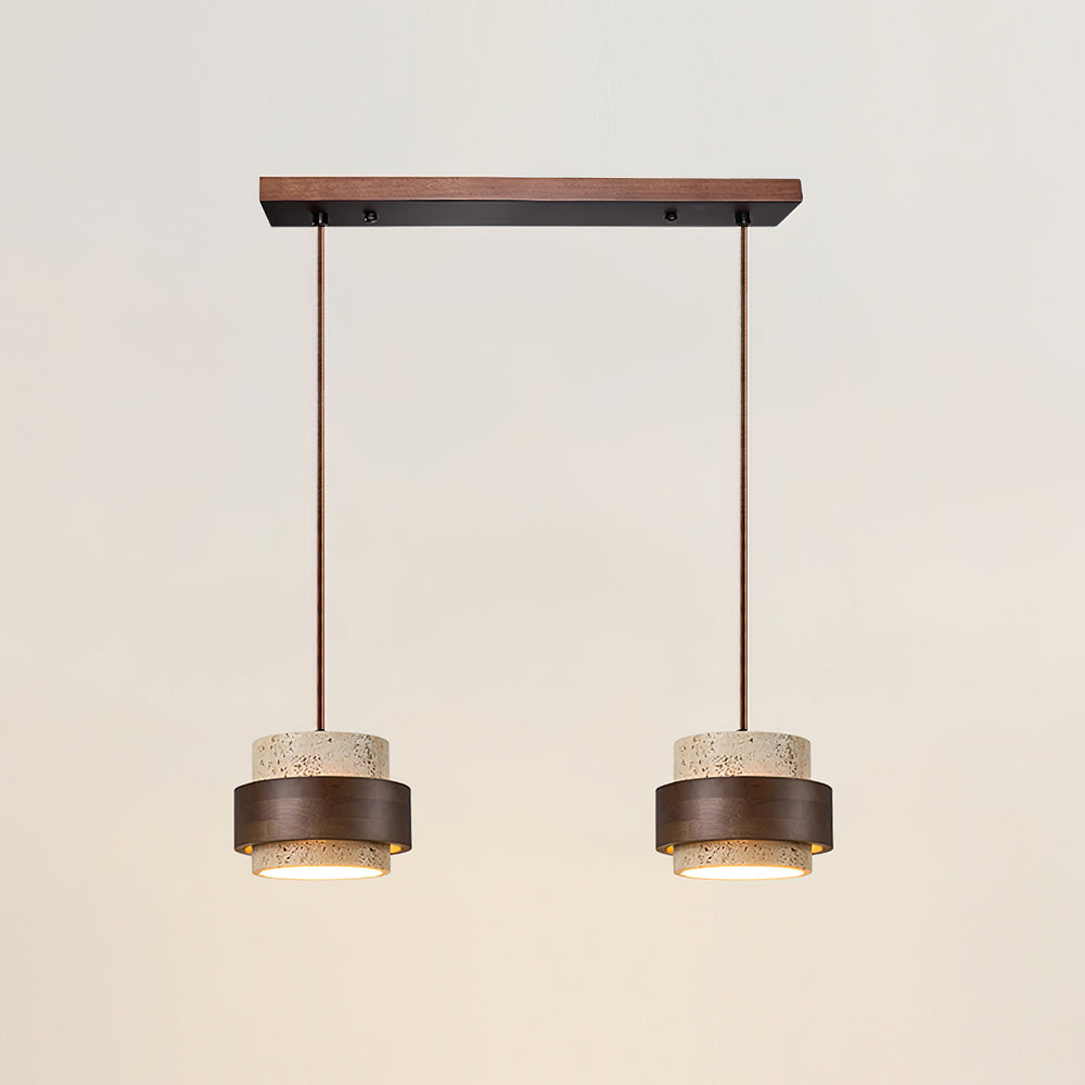 Travertine Pendant Light – E27 – Modern – Travertine & Walnut