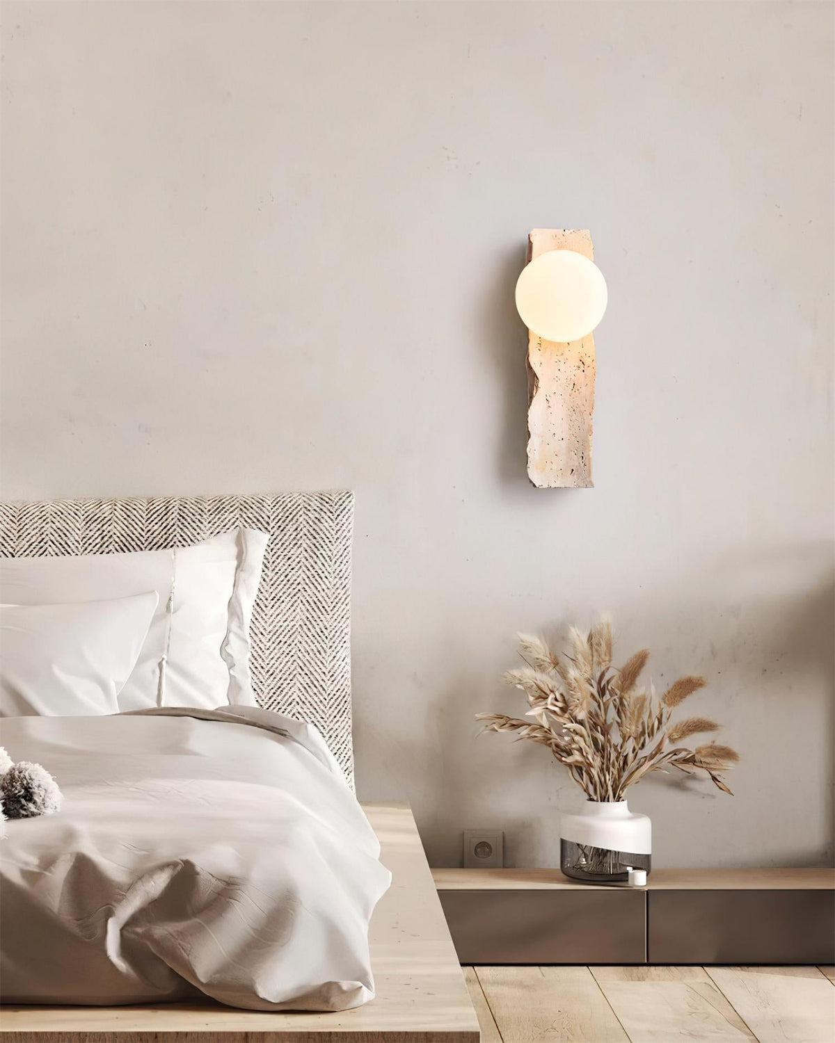 Travertine Wall Light – E27 – Japandi – Travertine & Glass