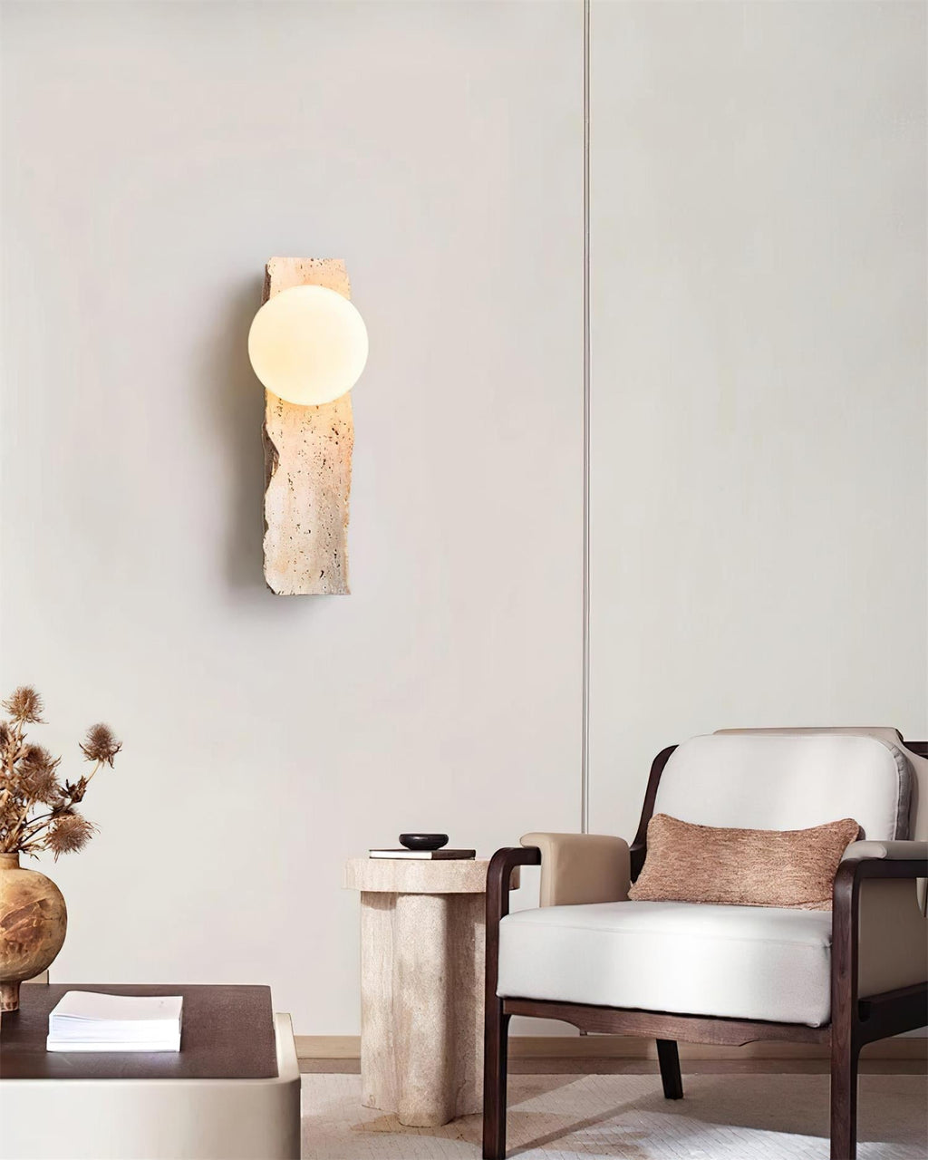 Travertine Wall Light – E27 – Japandi – Travertine & Glass
