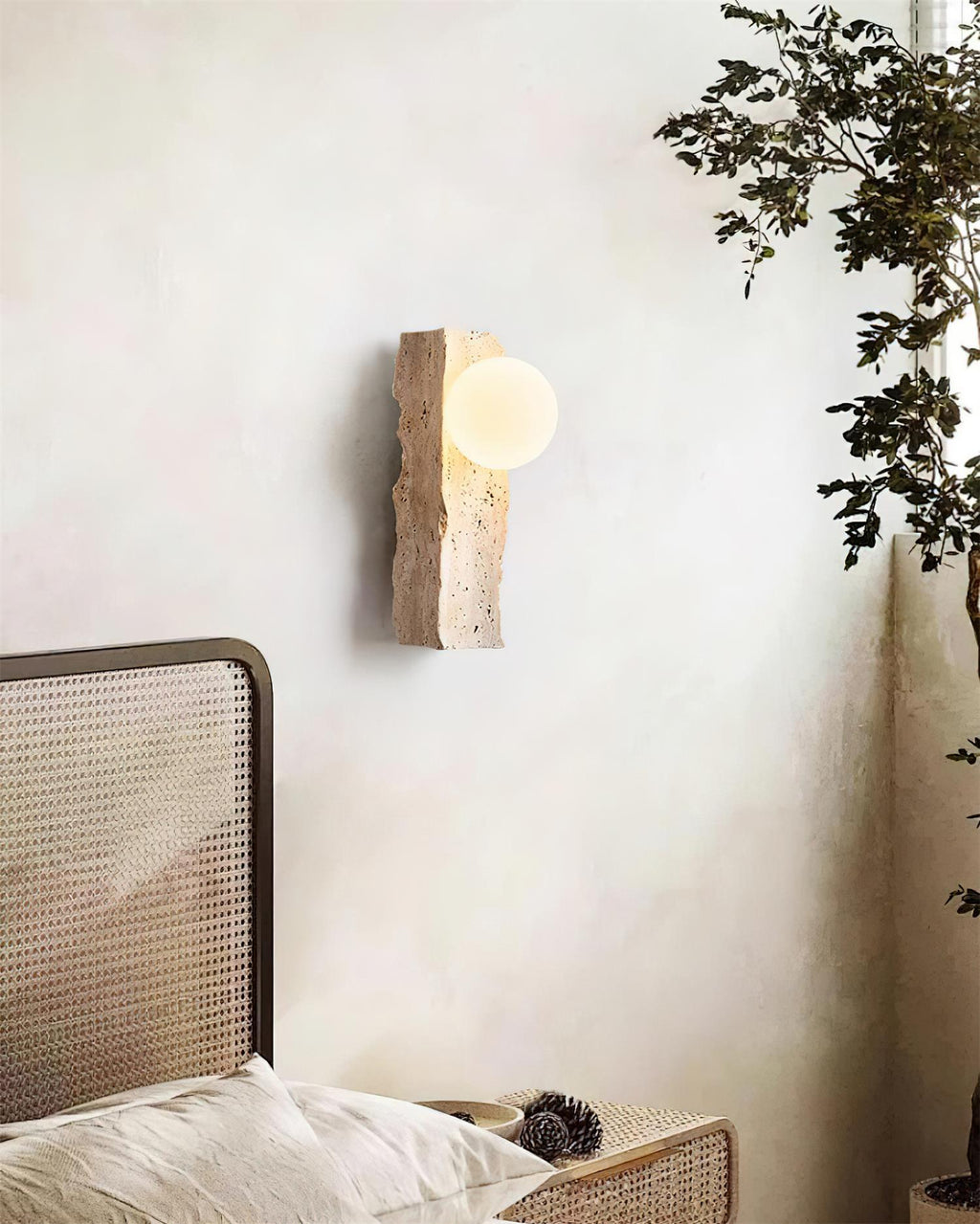 Travertine Wall Light – E27 – Japandi – Travertine & Glass