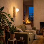 Travertine Wall Light with Glass Shade in living room - Obrio