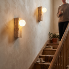 Travertine Wall Light with Glass Shade on staircase wall - Obrio