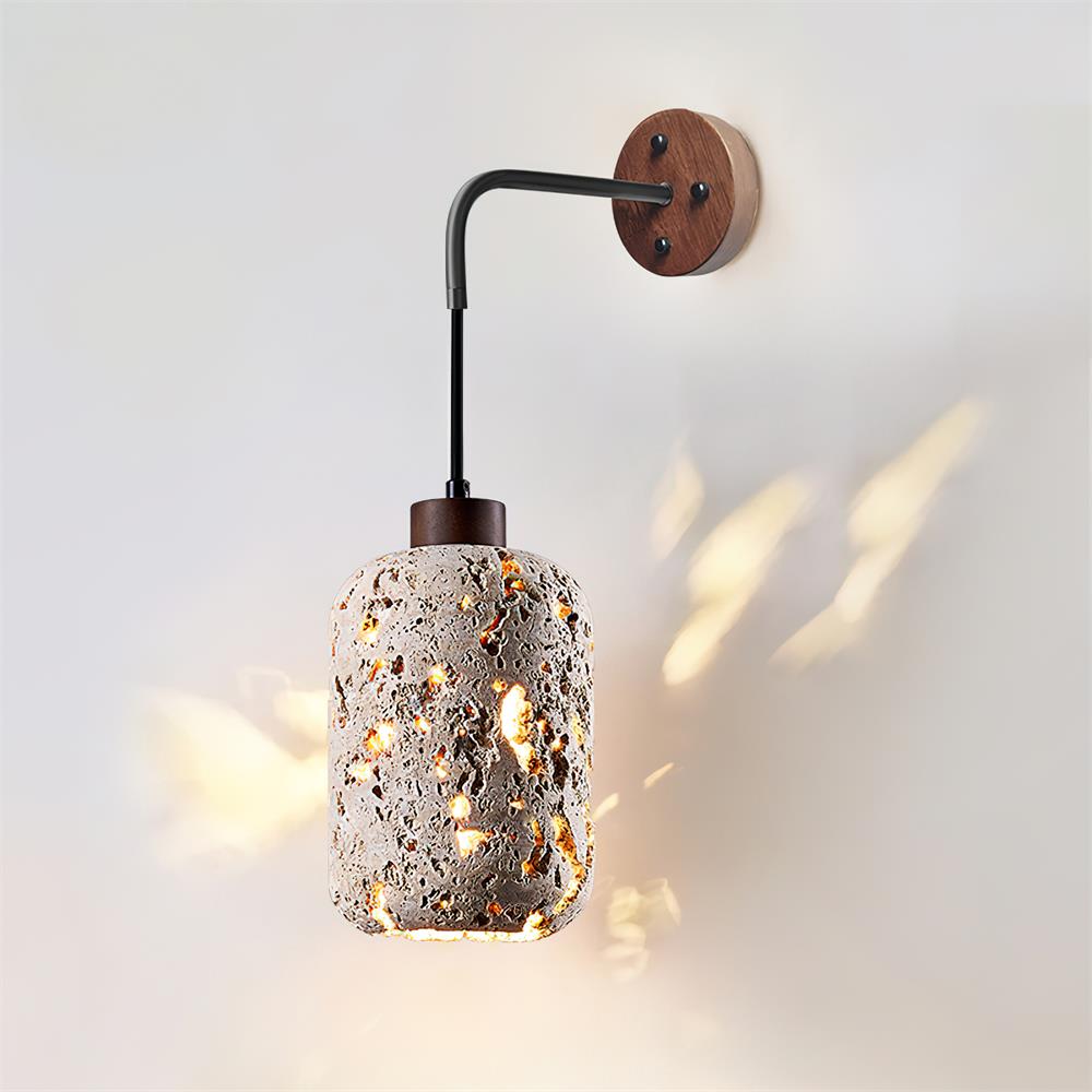 Travertine Wall Light – E27 – Rustic – Travertine & Walnut Wood