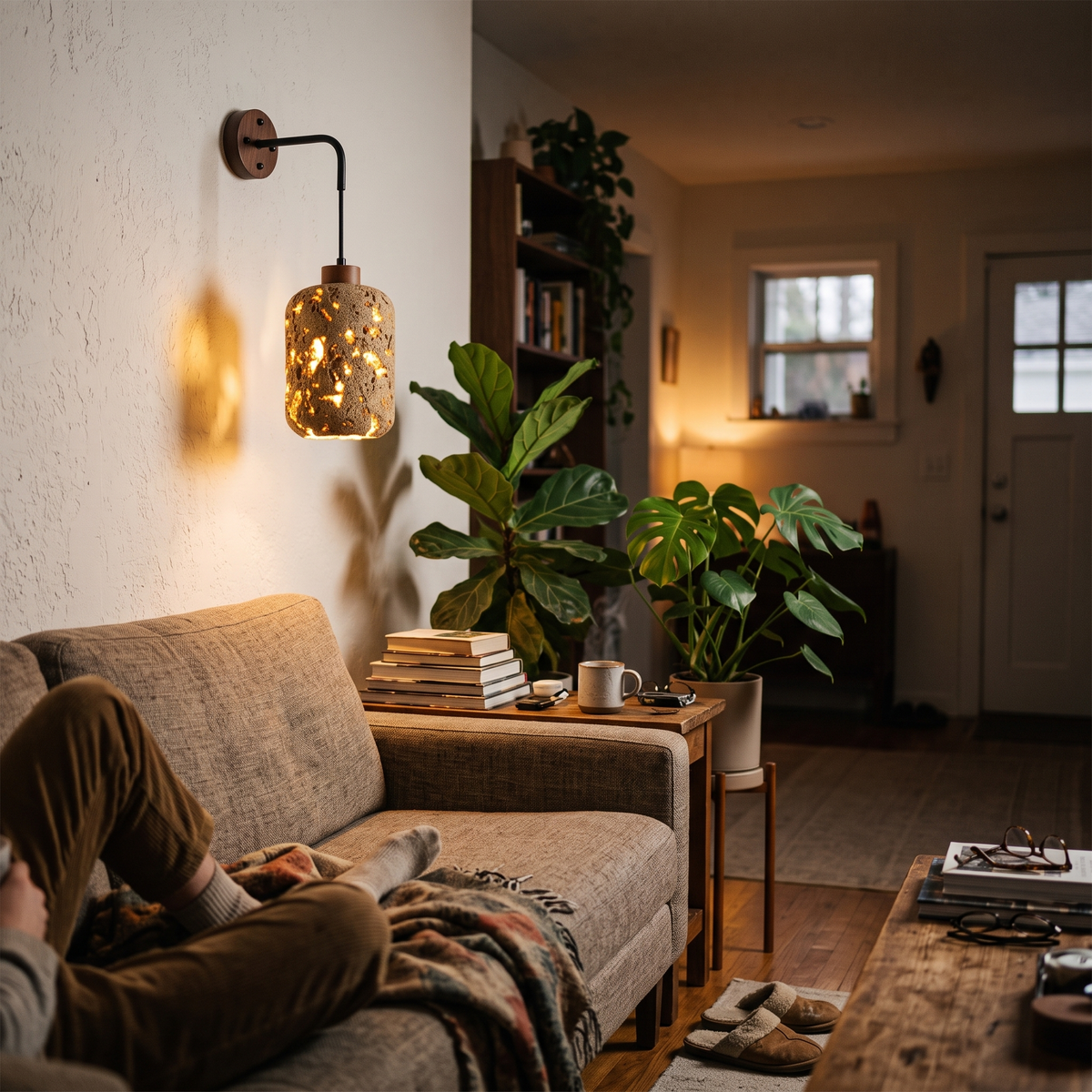 Travertine Wall Light Rustic in living room - Fynel