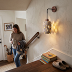 Travertine Wall Light Rustic on staircase wall - Fynel