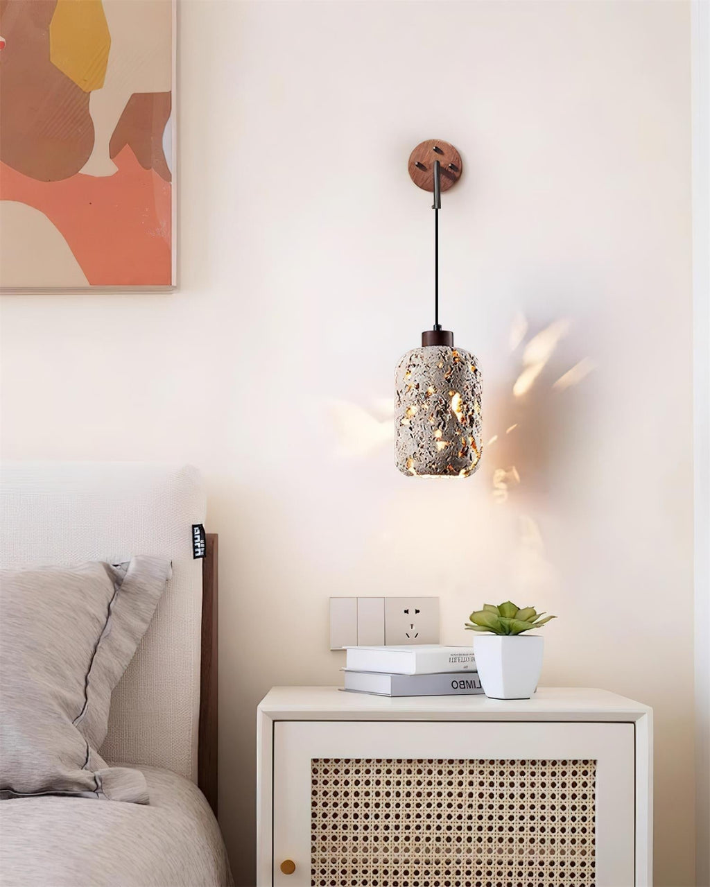 Travertine Wall Light – E27 – Rustic – Travertine & Walnut Wood