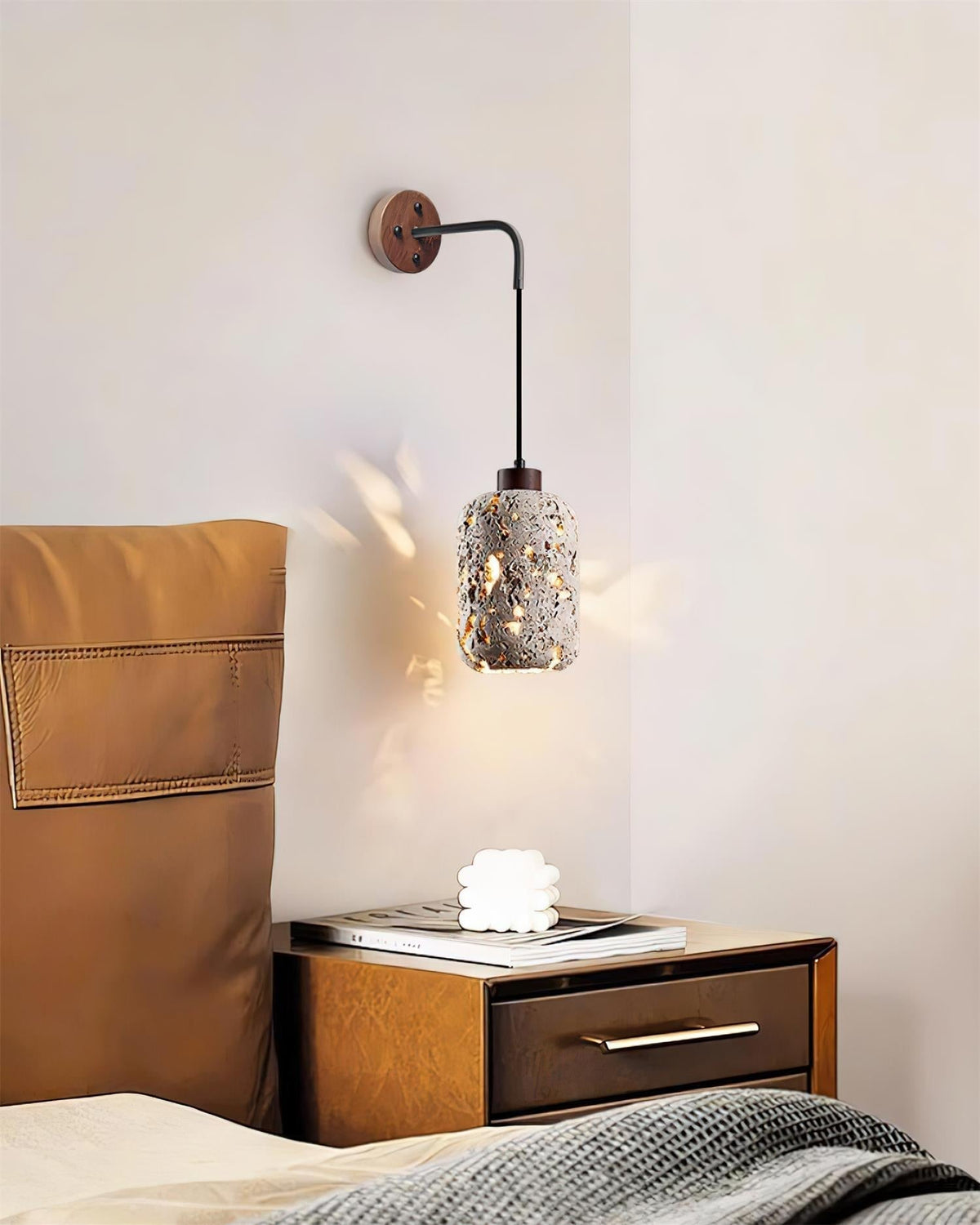 Travertine Wall Light – E27 – Rustic – Travertine & Walnut Wood