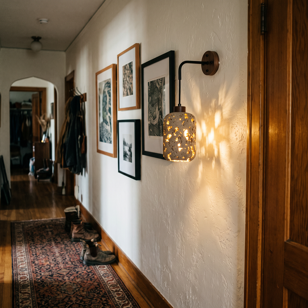 Travertine Wall Light Rustic in hallway - Fynel