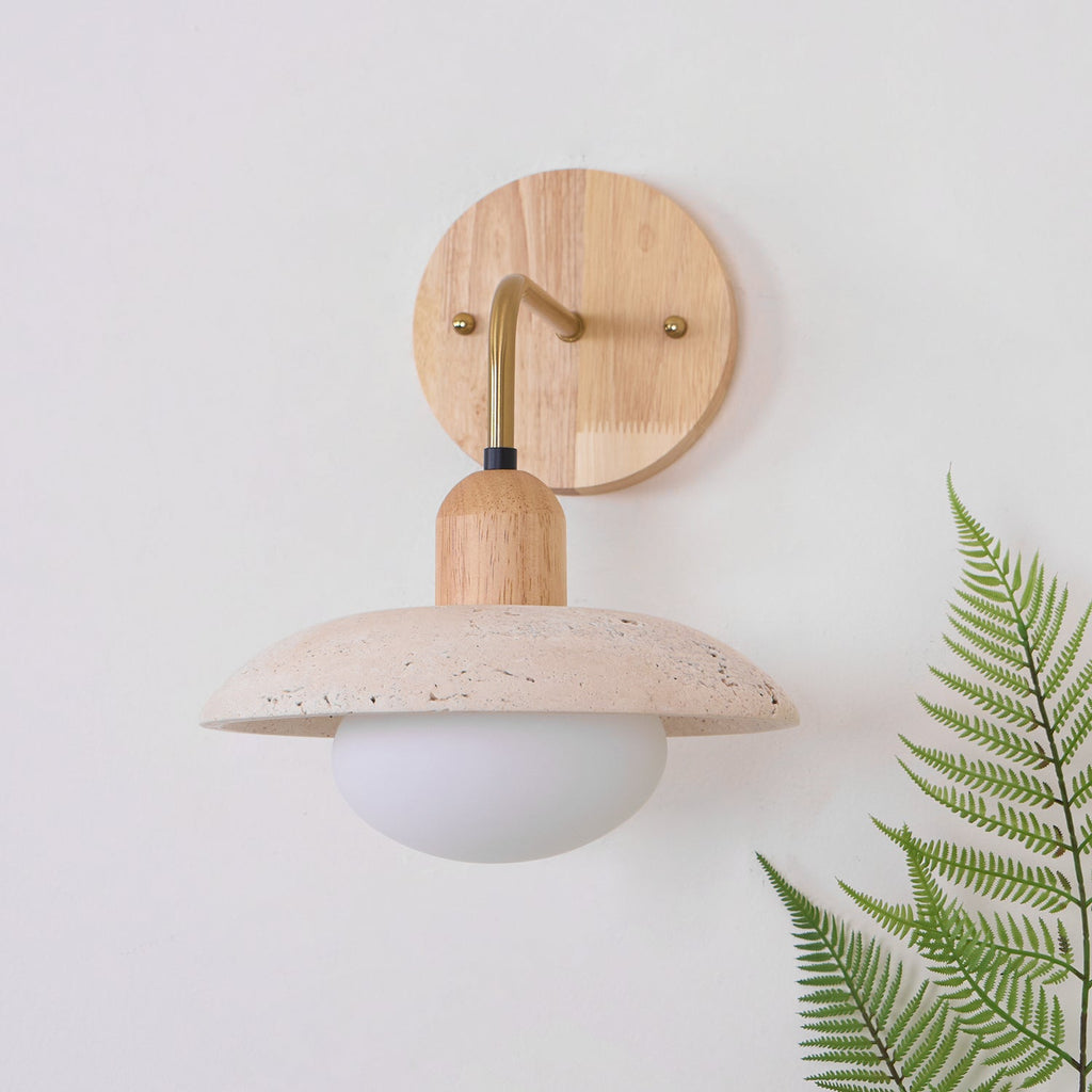 Travertine Wall Light – G9 – Mid Century – Travertine & Wood