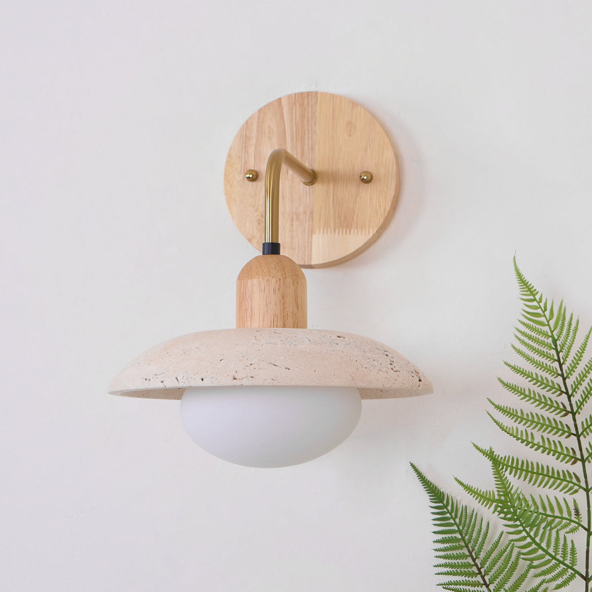 Travertine Wall Light – G9 – Mid Century – Travertine & Wood