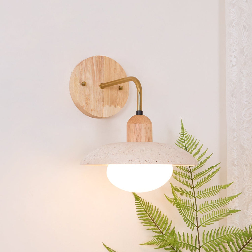 Travertine Wall Light – G9 – Mid Century – Travertine & Wood