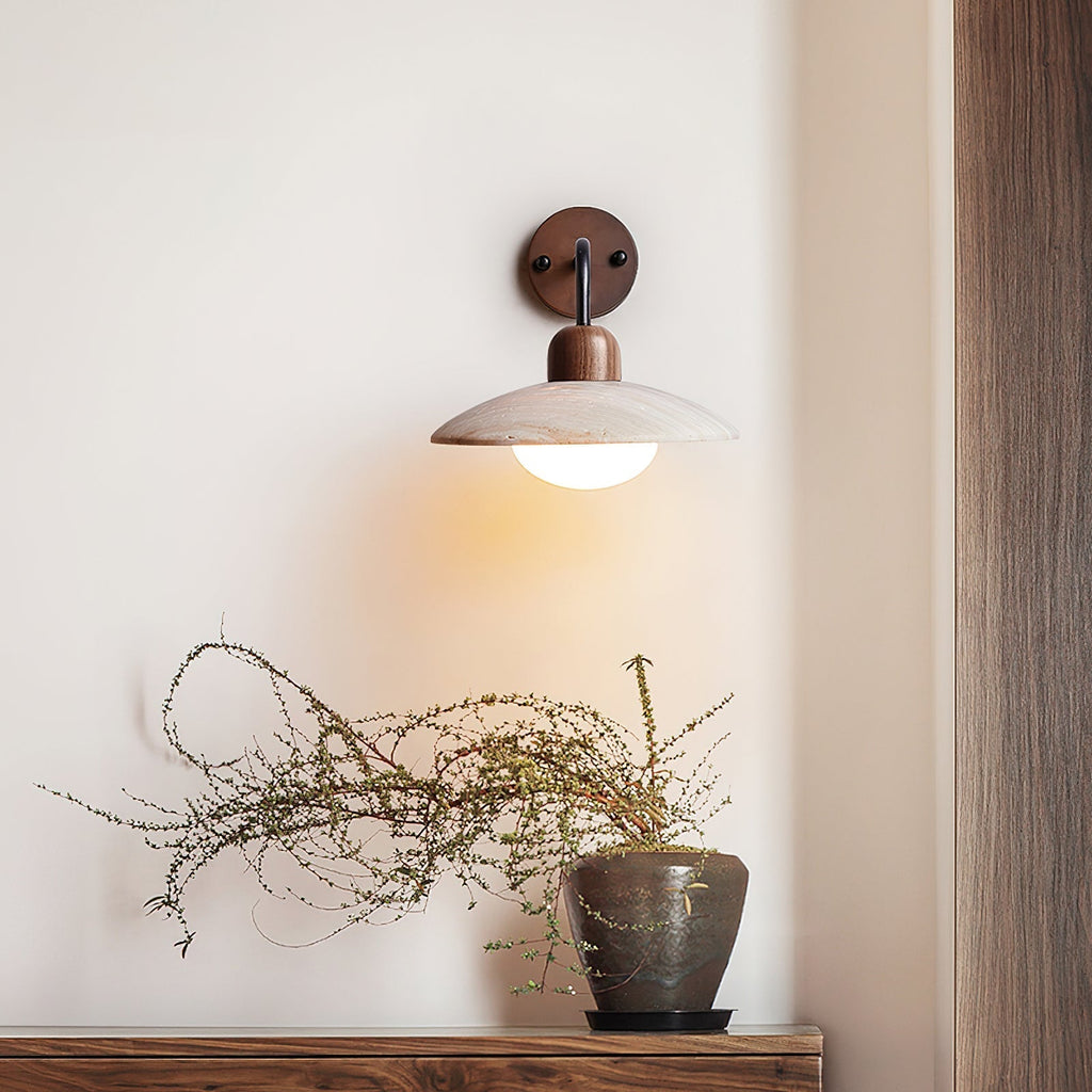 Travertine Wall Light – G9 – Mid Century – Travertine & Wood