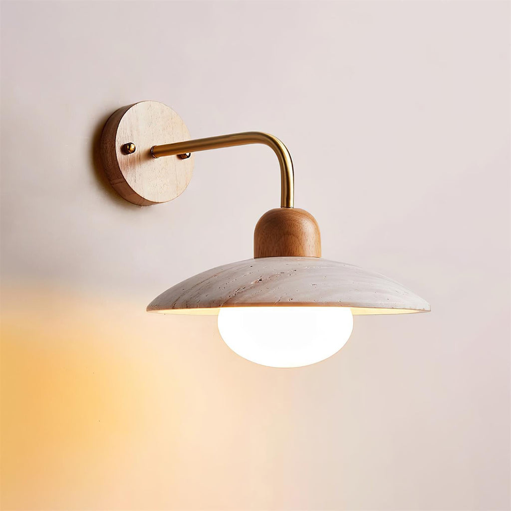 Travertine Wall Light – G9 – Mid Century – Travertine & Wood