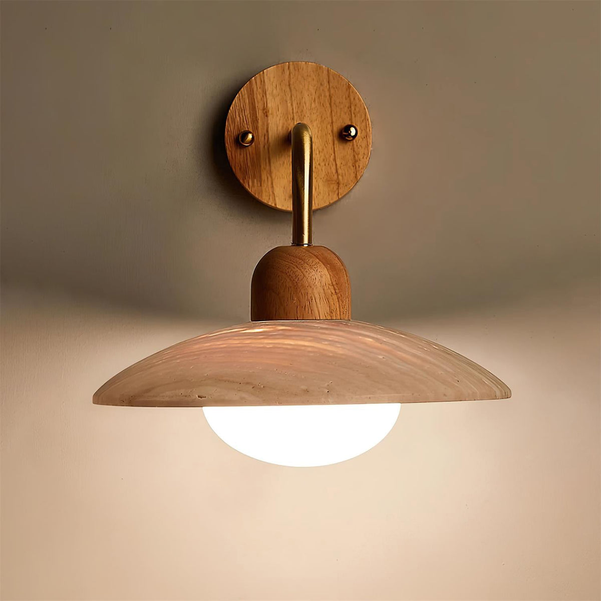 Travertine Wall Light – G9 – Mid Century – Travertine & Wood