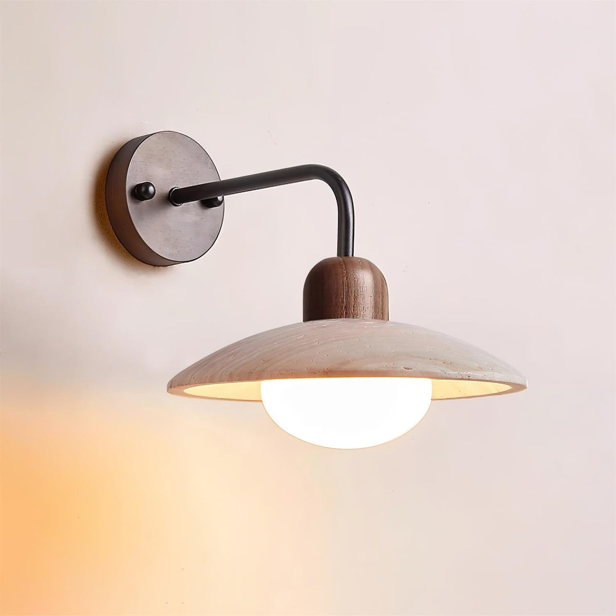 Travertine Wall Light – G9 – Mid Century – Travertine & Wood