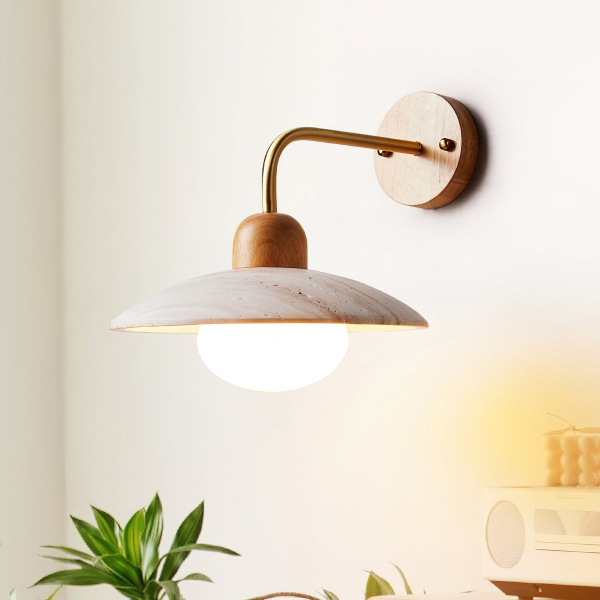 Travertine Wall Light – G9 – Mid Century – Travertine & Wood