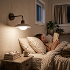 Travertine Wall Light Mid Century in bedroom above bedside table - Aria