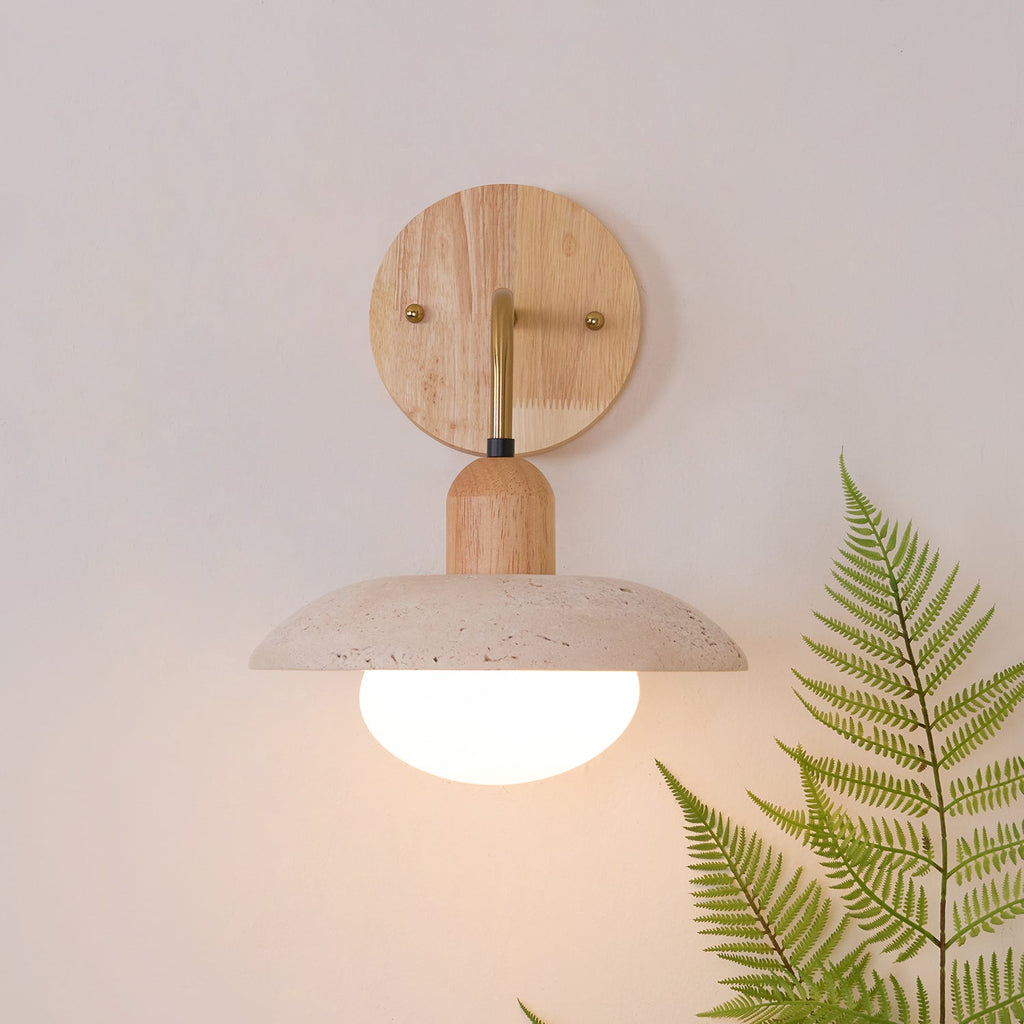 Travertine Wall Light – G9 – Mid Century – Travertine & Wood