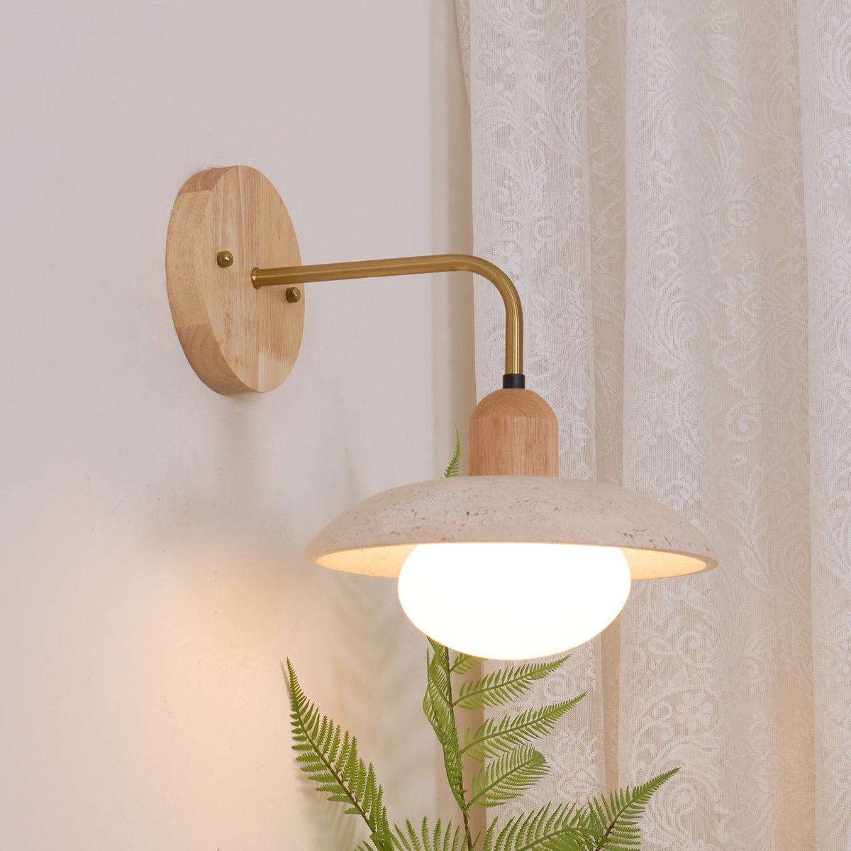 Travertine Wall Light – G9 – Mid Century – Travertine & Wood