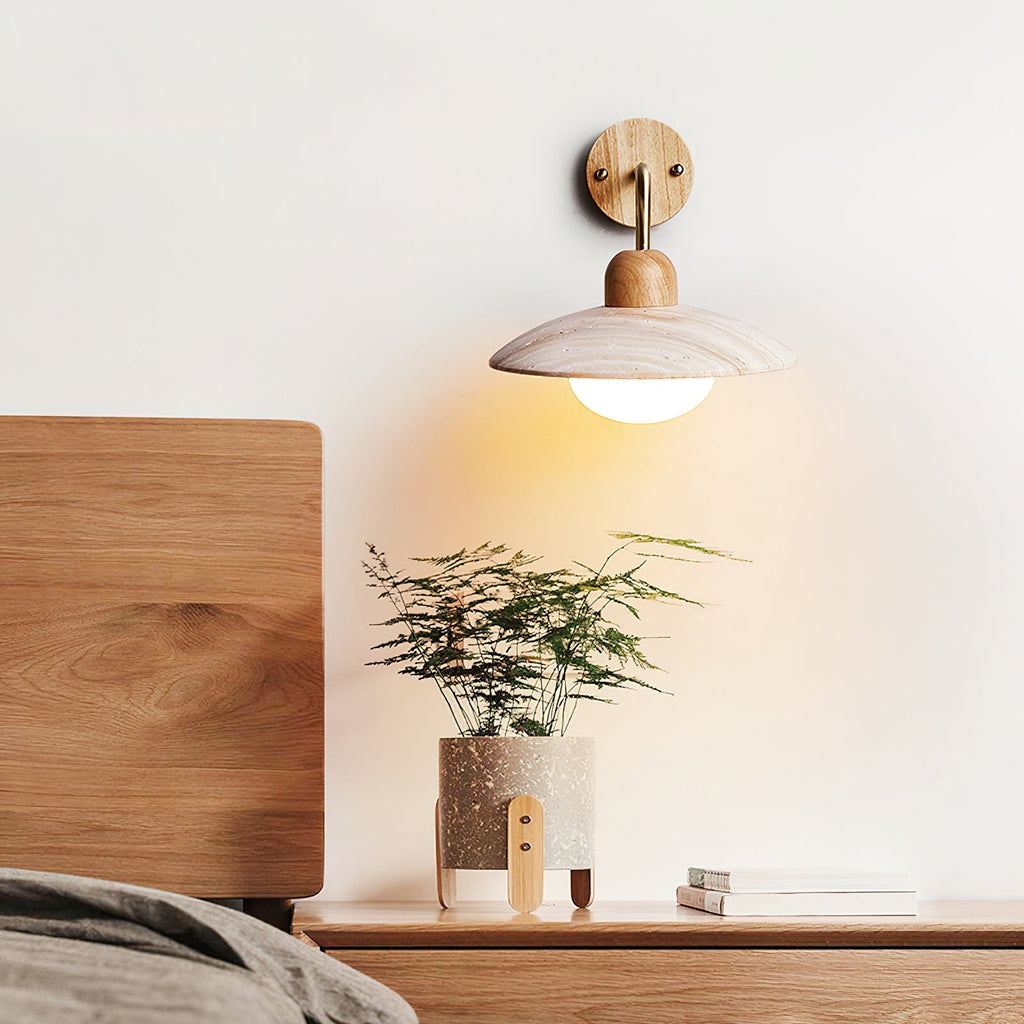 Travertine Wall Light – G9 – Mid Century – Travertine & Wood