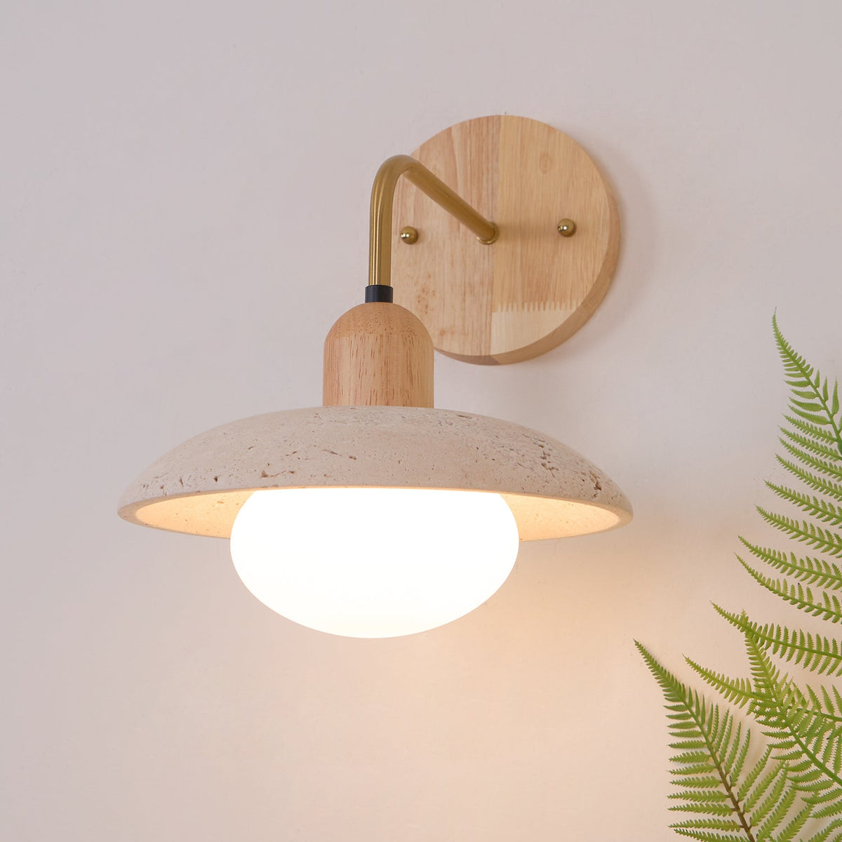 Travertine Wall Light – G9 – Mid Century – Travertine & Wood