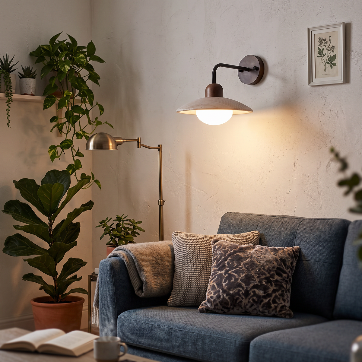 Travertine Wall Light Mid Century in living room - Aria