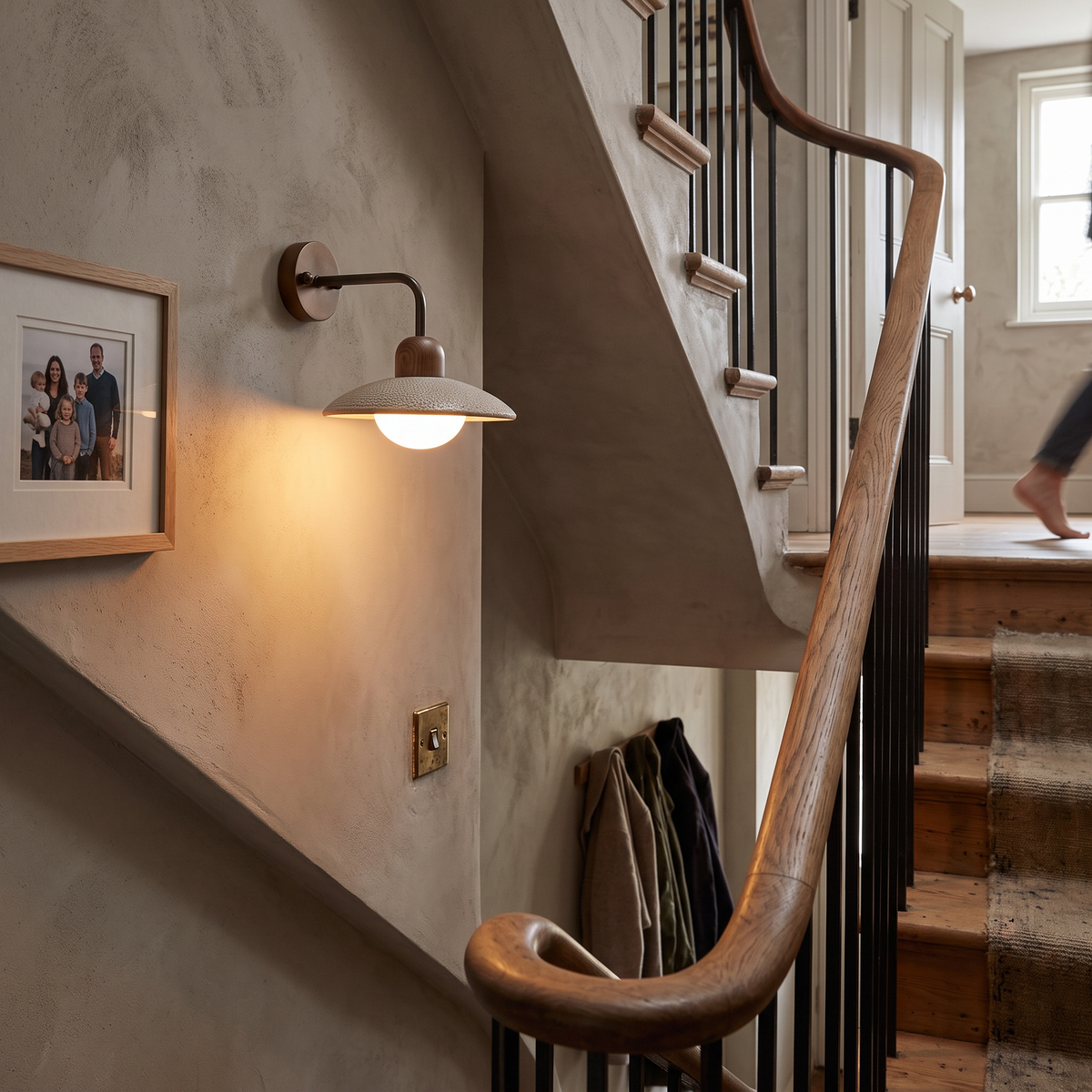 Travertine Wall Light Mid Century on staircase wall - Aria
