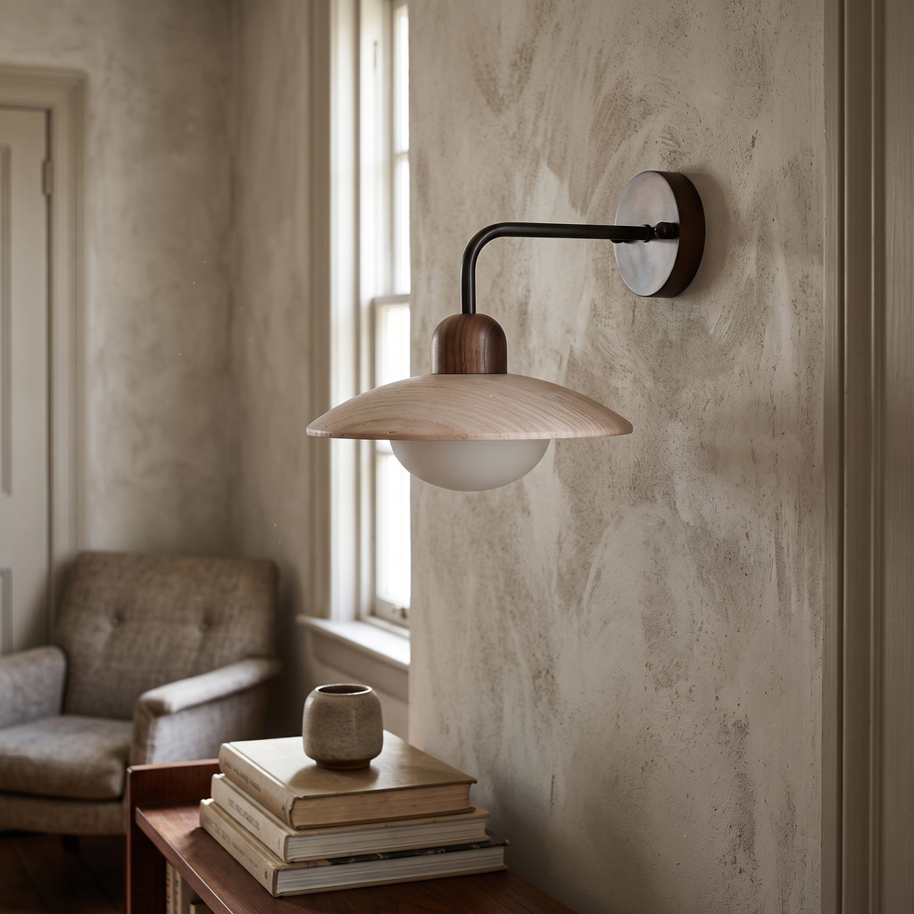 Travertine Wall Light Mid Century detail in daylight - Aria